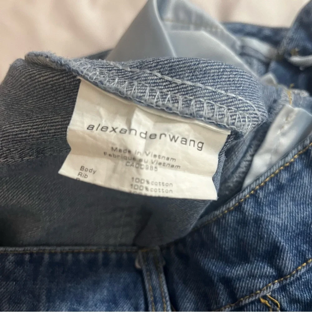 Alexander‎ Wang Women’s High Rise Wide Leg Raw Hem 4 Pocket Blue Jeans Sz M